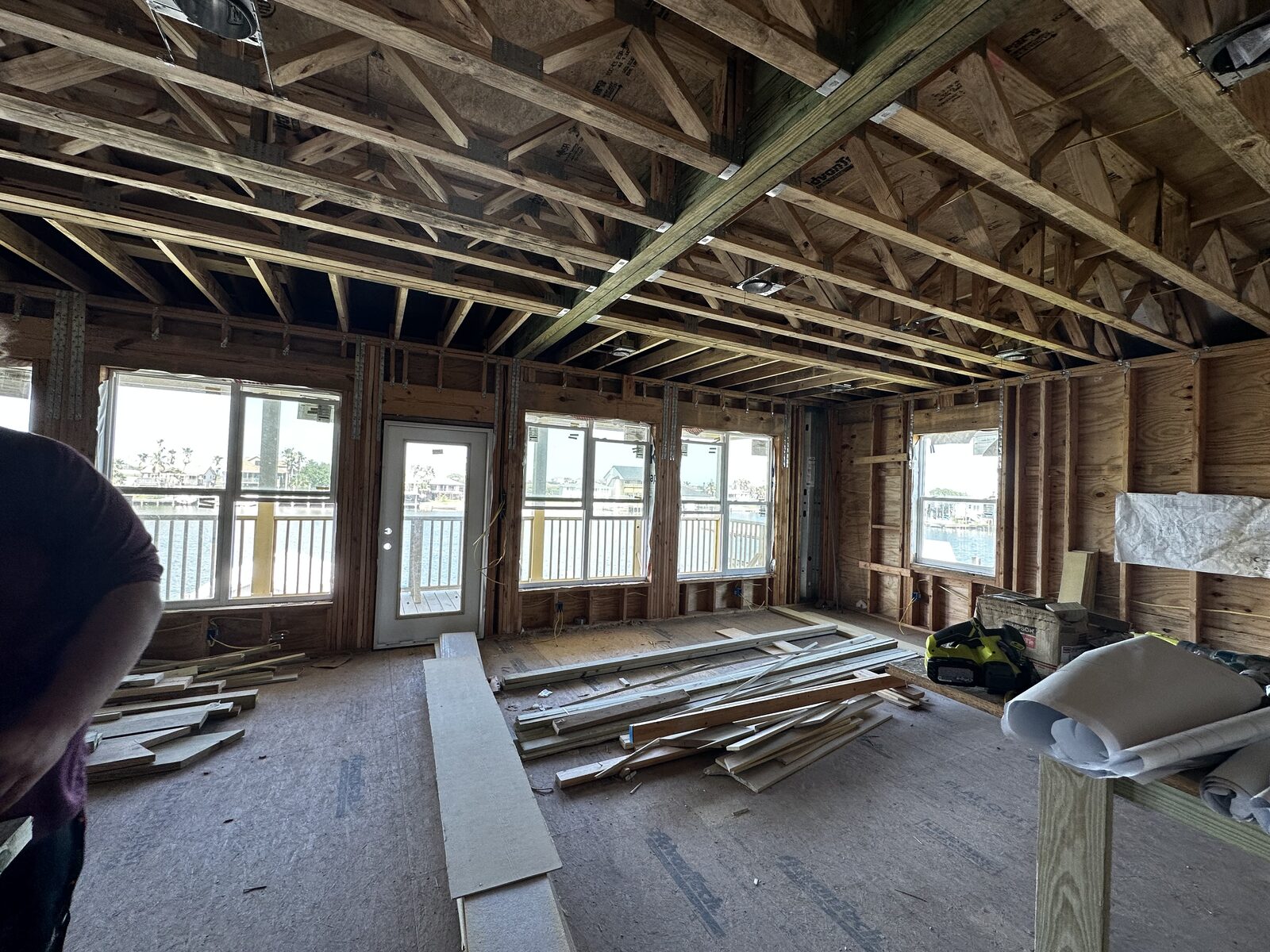 Engineered floor trusses on a coastal addition