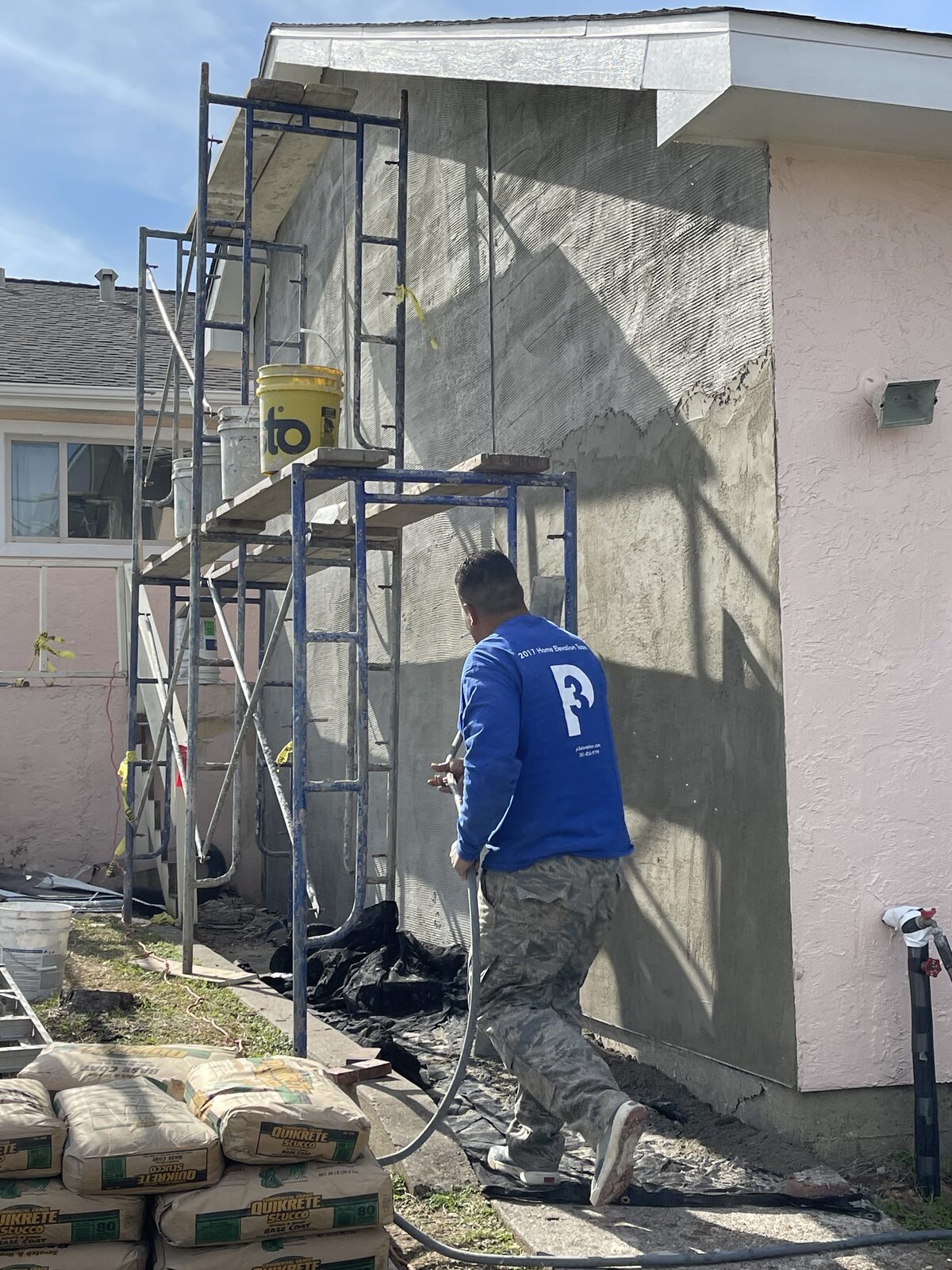 Stucco application on a Galveston exterior